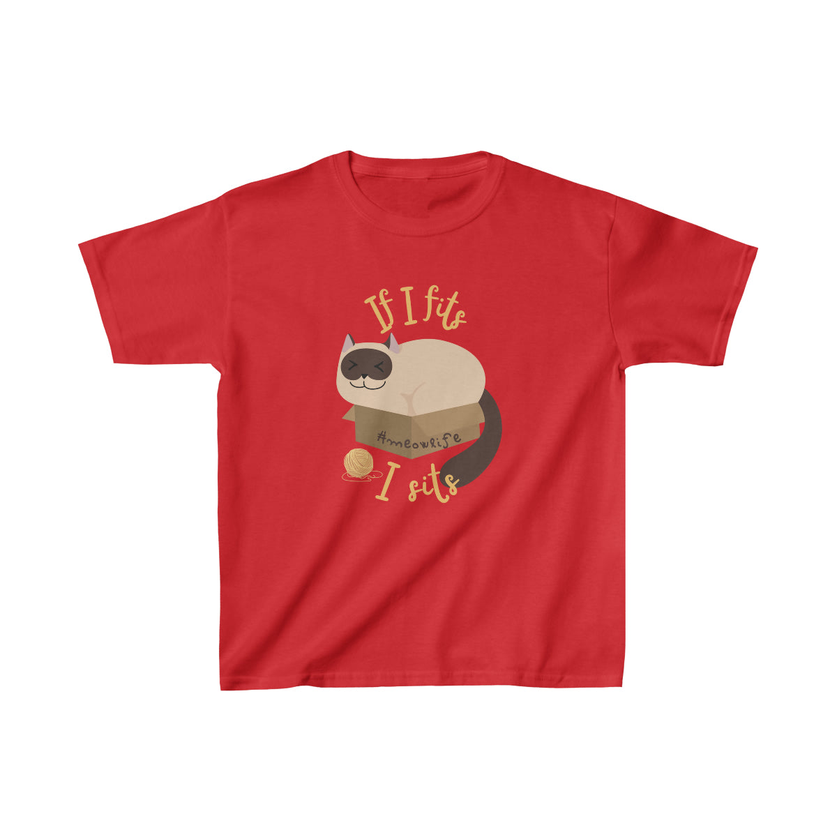 *Funny Cat* *If I Fits I Sits* Kids Heavy Cotton™ Tee