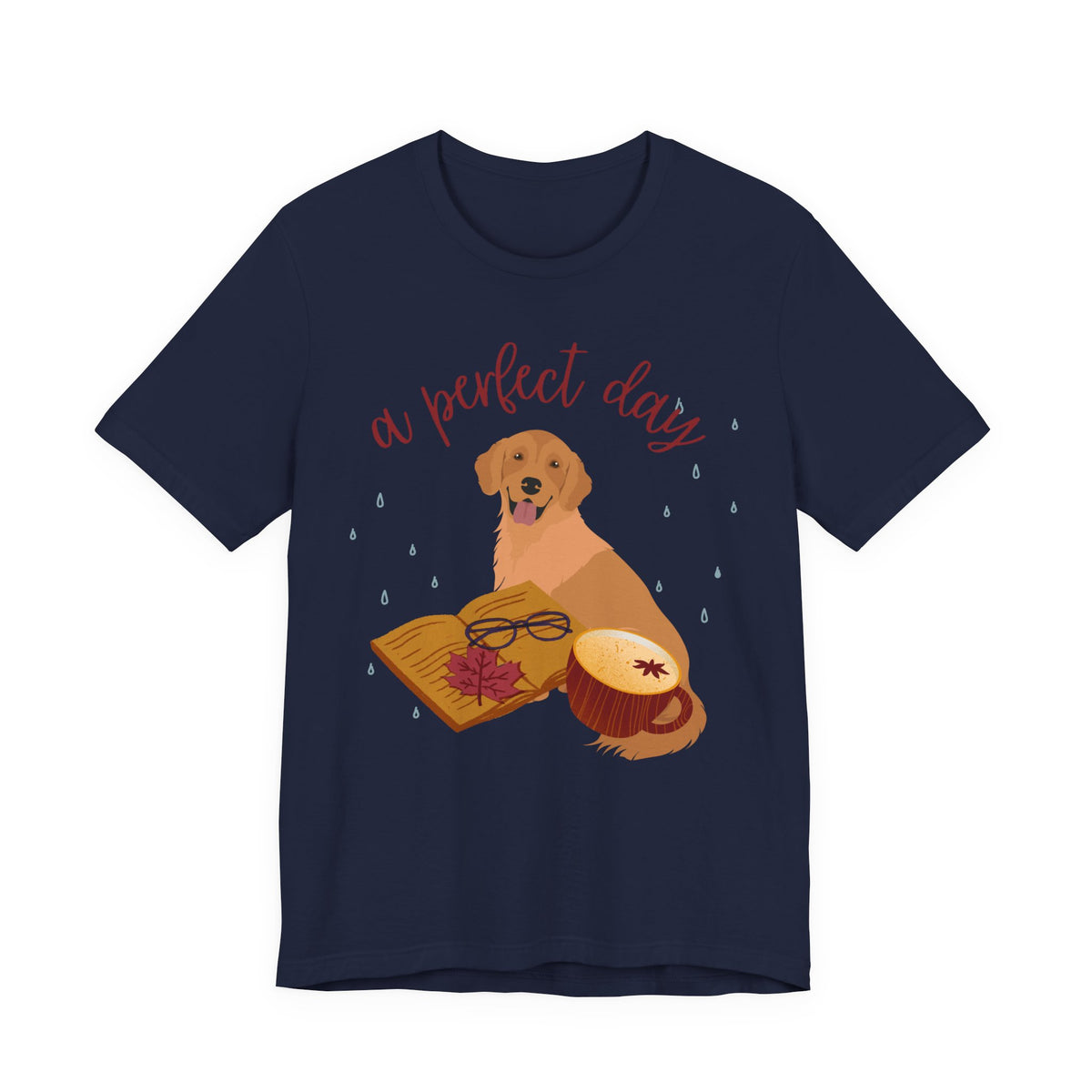 Cozy Golden Retriever Tee — "A Perfect Day" Book, Tea & Dog Graphic Shirt